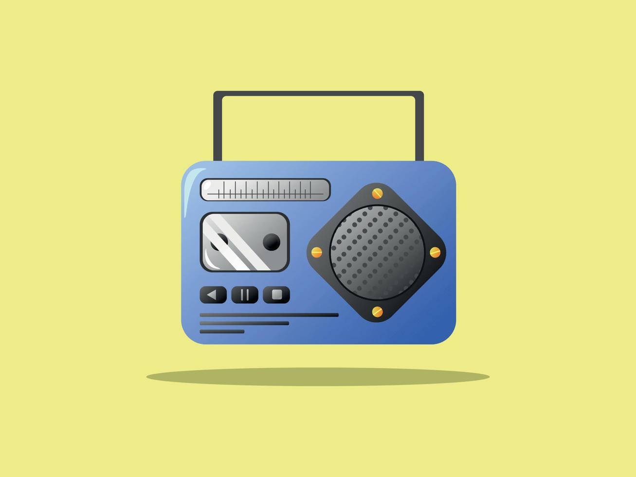 Illustration von 3D Blue Vintage Radio Tape Floating Icon Concept Design isoliert in Gelb vektor