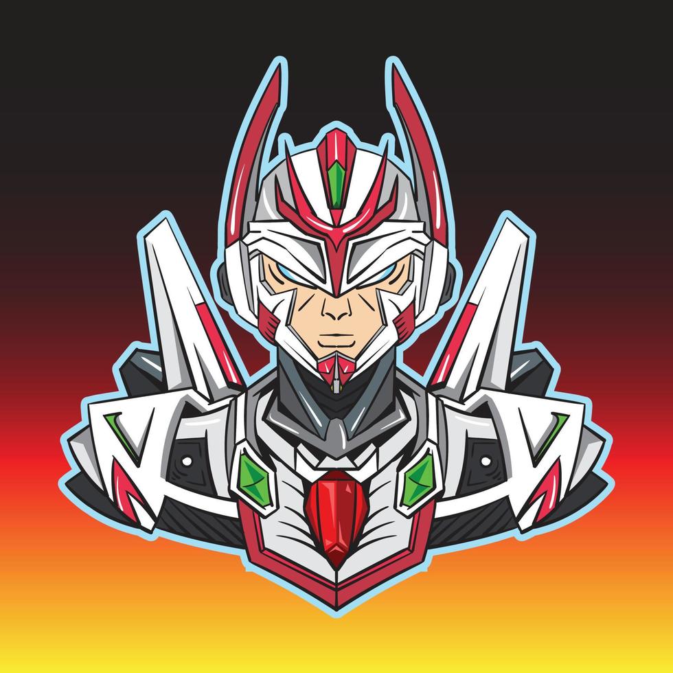 Wütendes Cyborg-E-Sport-Logo-Design im Cartoon-Mecha-Stil. geeignet für gamer, spielzeugindustrie, spielcharakter, social-media-profil-avatar, comic, malbuch, poster, maskottchen vektor