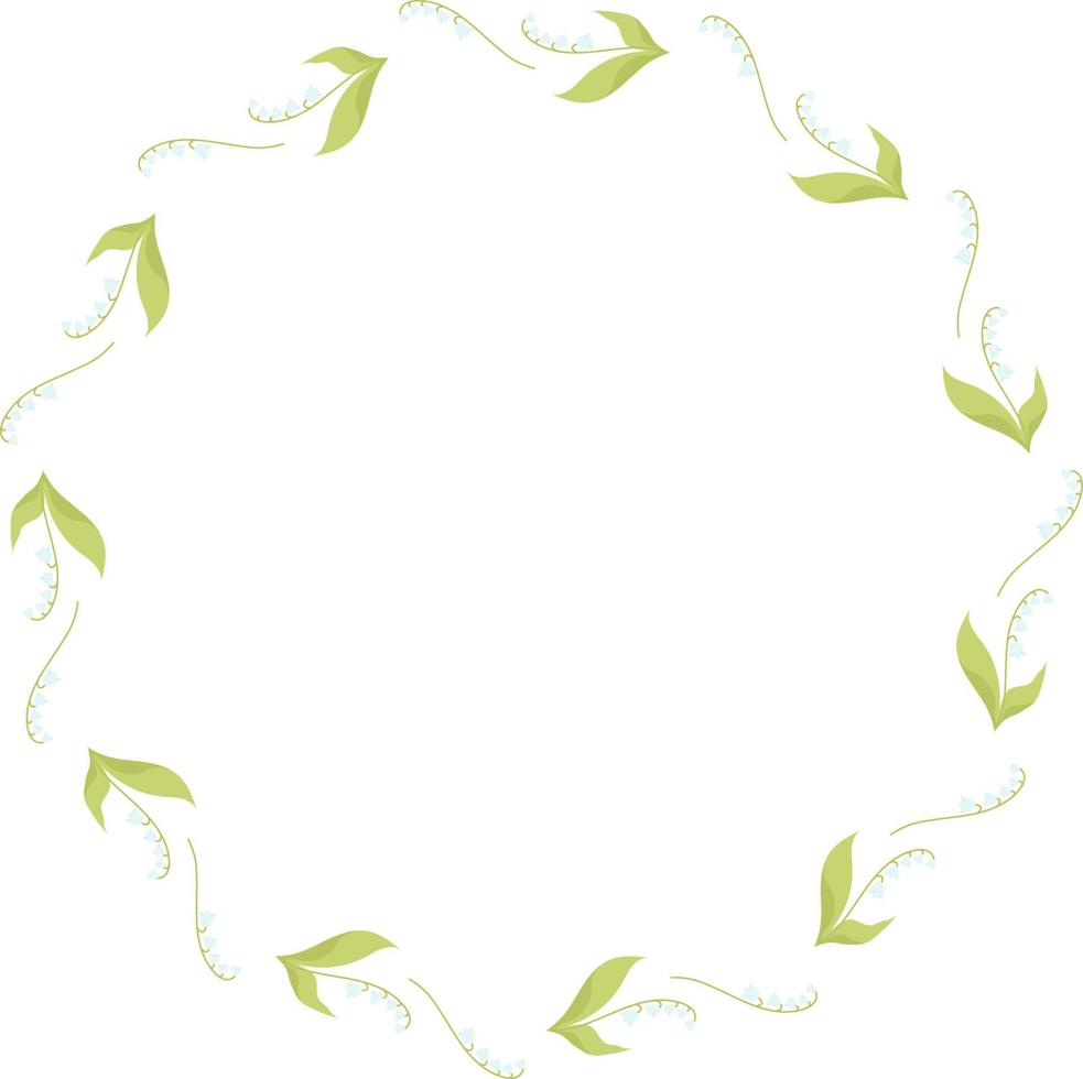 Frühlingskarte runder Rahmen mit Maiglöckchen mit Blättern. Vektor-Illustration. Frühlingskarte, Dekoration, Serviette für Design, Postkarten, Dekor und Dekoration, Druck vektor