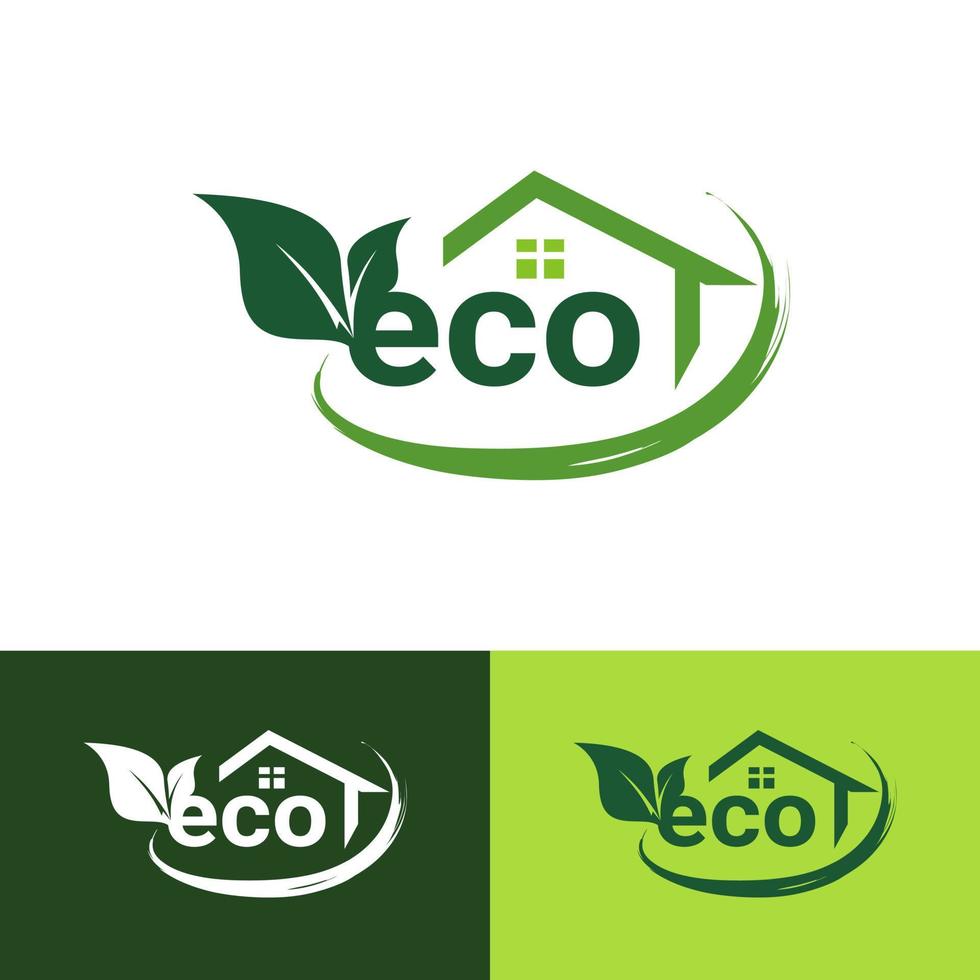 Heim-Öko-Blatt-Label. Logos des grünen Blattökologie-Naturikonenvektors vektor