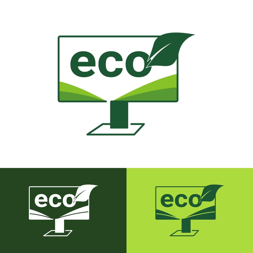 övervaka eco leaf etikett. logotyper för gröna blad ekologi natur ikon vektor