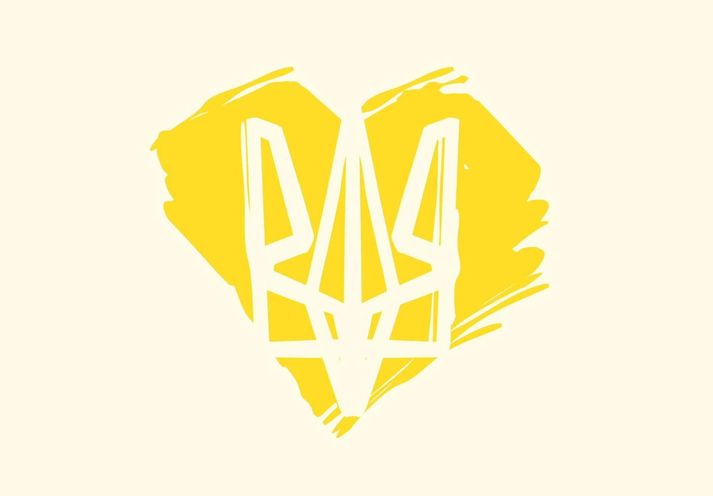 vektorillustration des ukrainischen dreizacks trizub auf einem herzförmigen gelben hintergrund. Friedens- und Demokratiedesign. vektor