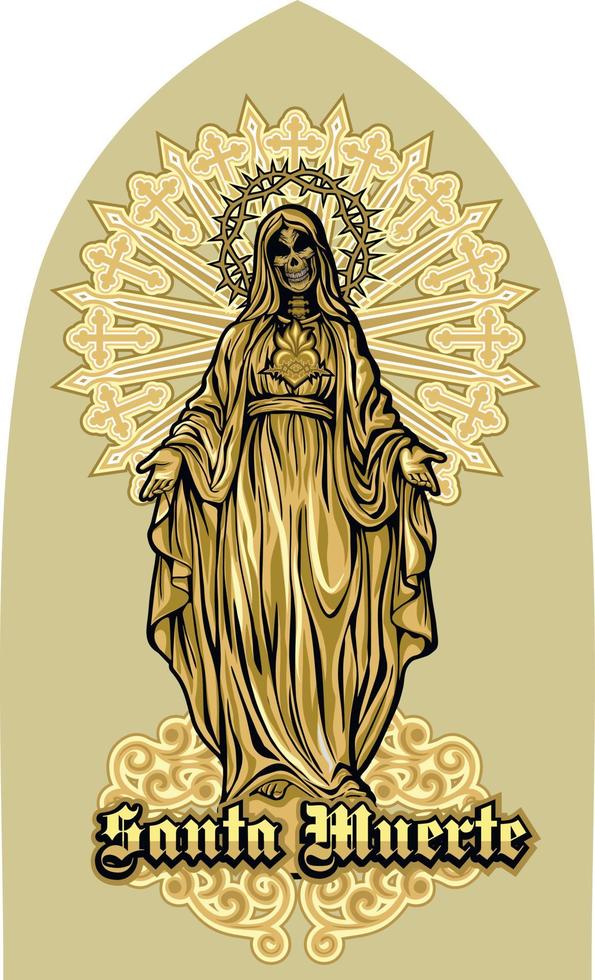 heiliger tod - santa muertre, grunge vintage design t-shirts vektor