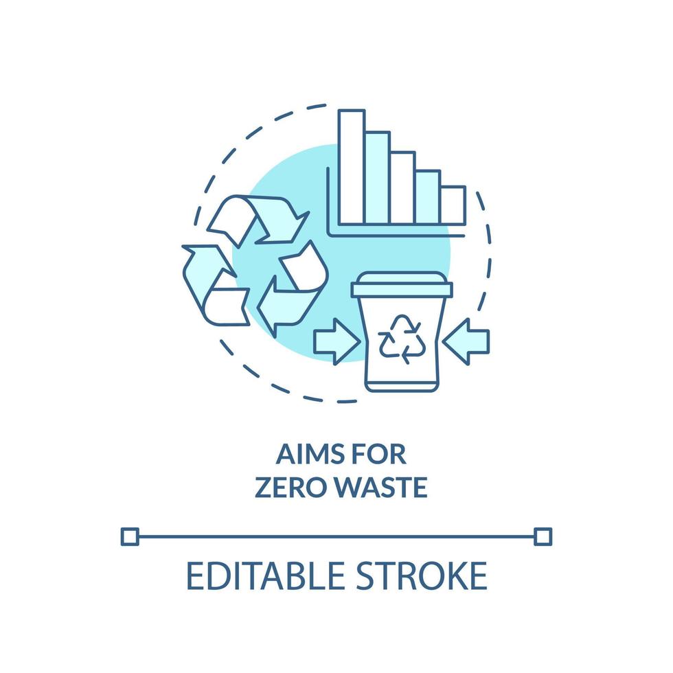 zielt auf das Symbol für das türkisfarbene Null-Abfall-Konzept. Nachhaltigkeitsinitiative abstrakte Idee dünne Linie Illustration. isolierte Umrisszeichnung. editierbarer Strich. vektor