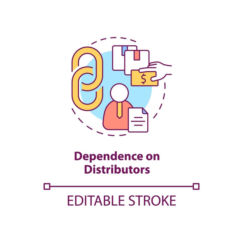 beroende av distributörer koncept ikon. export företag kamp abstrakt idé tunn linje illustration. isolerade konturritning. vektor