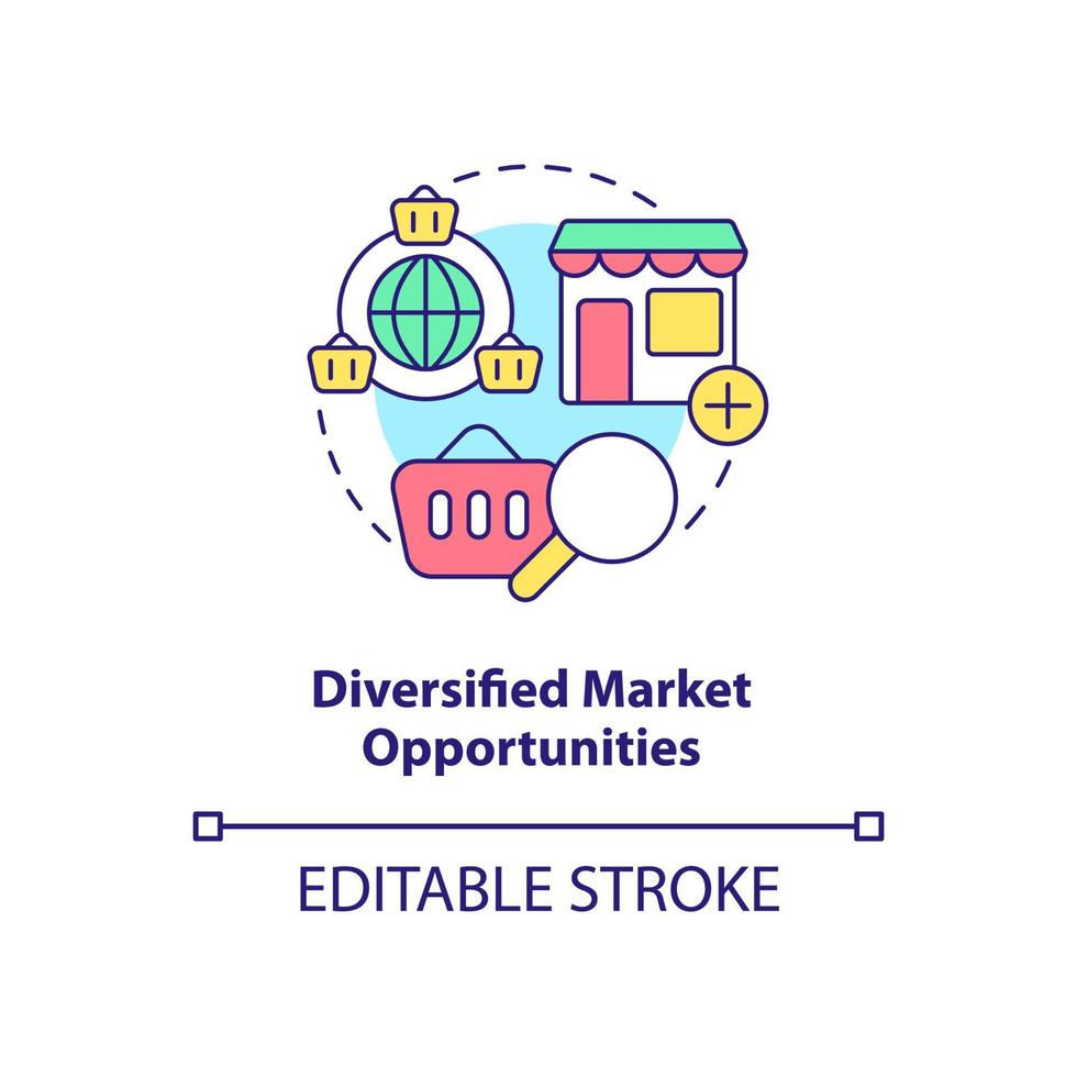 diversifierade marknadsmöjligheter koncept ikon. export affärsfördelar abstrakt idé tunn linje illustration. isolerade konturritning. vektor