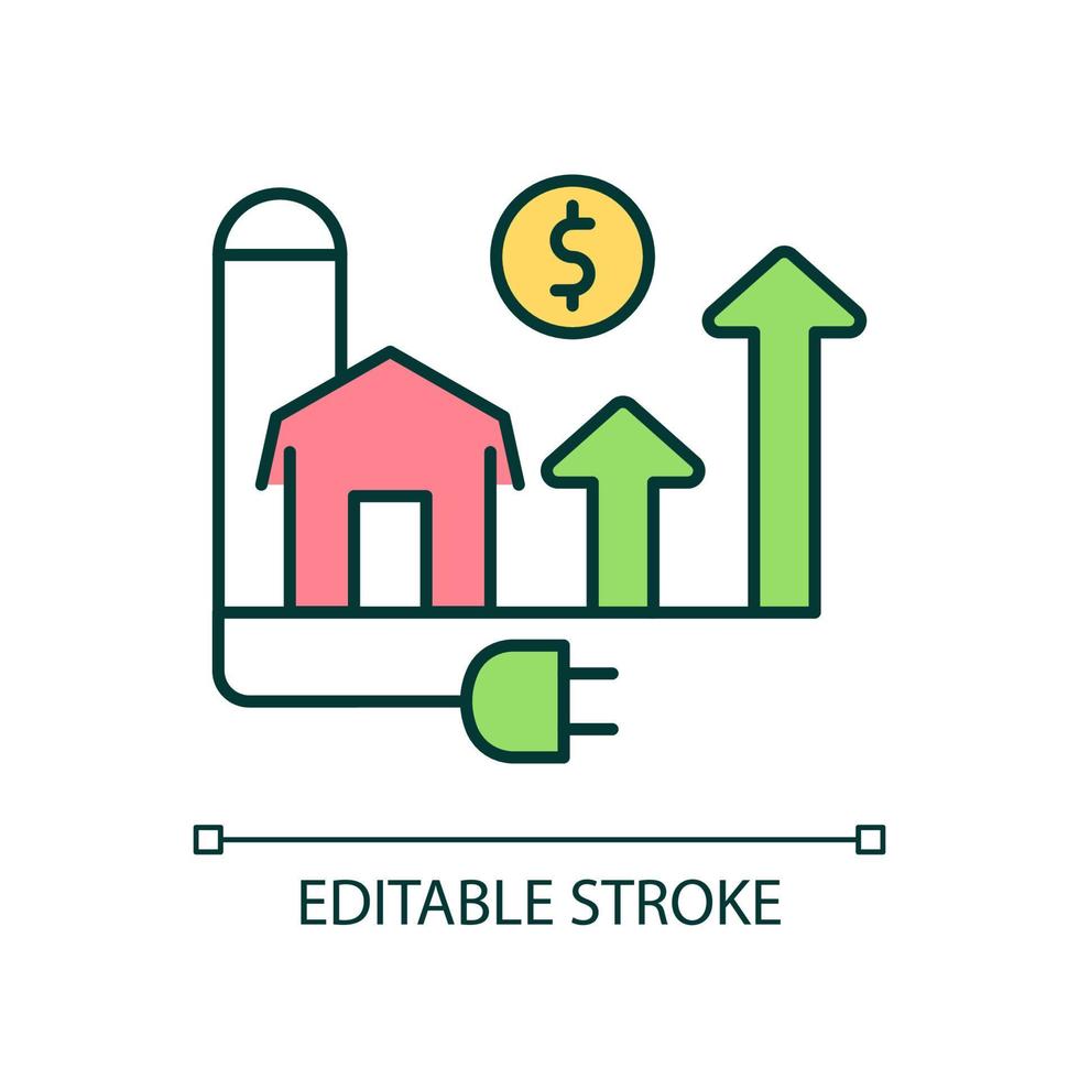 ekonomisk tillväxt rgb färgikon. lantlig el. jordbruk och jordbruk. lada och silotorn. isolerade vektor illustration. enkel fylld linjeritning. redigerbar linje.