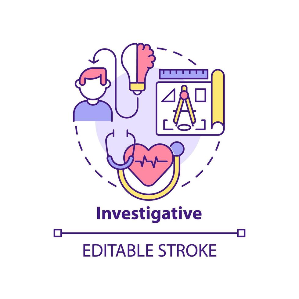 undersökande ockupation koncept ikon. arbetsmiljö typ abstrakt idé tunn linje illustration. vetenskaplig forskning. isolerade konturritning. vektor
