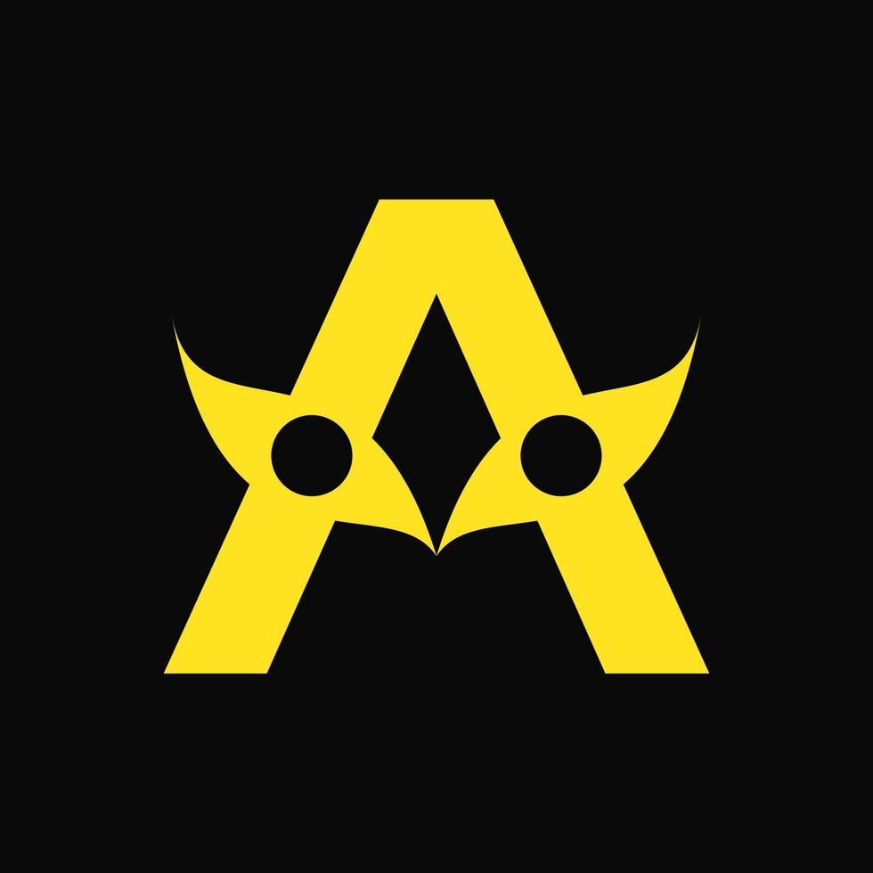 Buchstabe a und Augen-Logo-Konzept. flaches, einfaches und anfängliches Logo. gelb und schwarz. Logo, Symbol, Symbol und Zeichen. wie Initiale und Medienlogo vektor