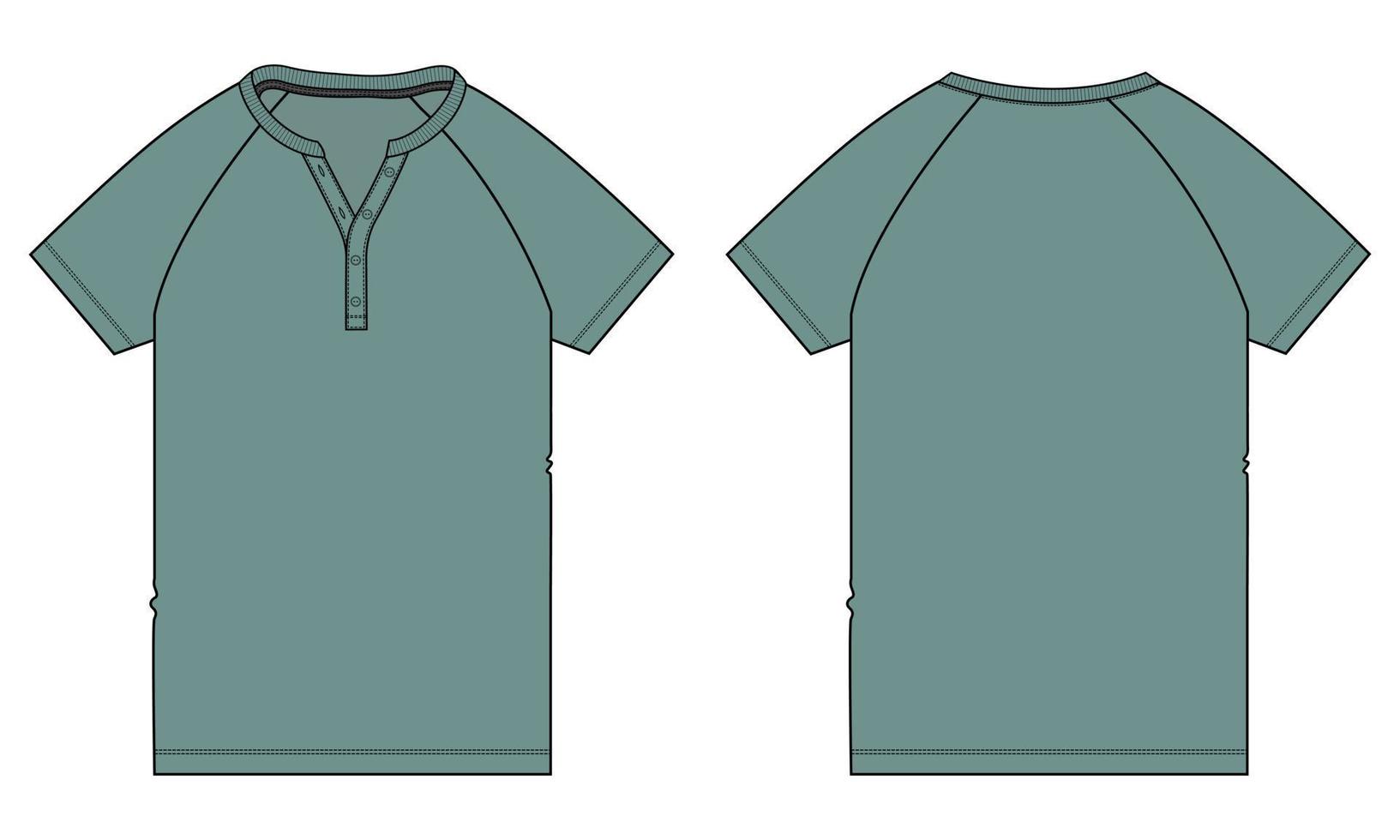 Kurzarm Raglan T-Shirt technische Mode flache Skizze Vektor Illustration grüne Farbvorlage für Babys.