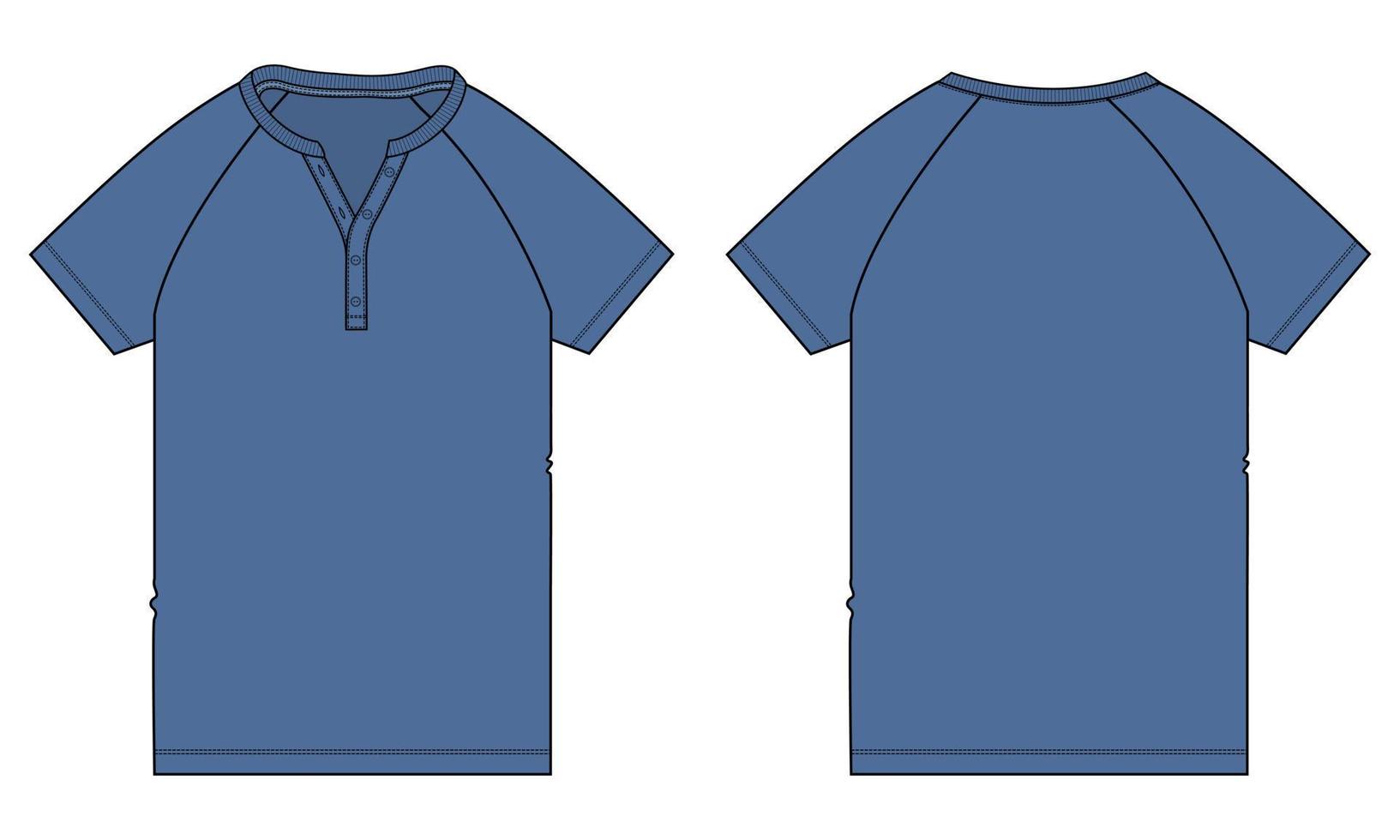 kortärmad raglan t-shirt teknisk mode platt skiss vektorillustration marinblå färg mall för pojkar. vektor