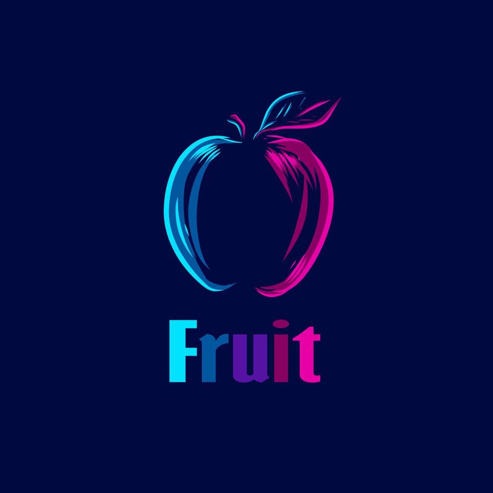Apfelfrucht Linie Pop Art Potrait Logo buntes Design mit dunklem Hintergrund. abstrakte Vektorillustration. vektor