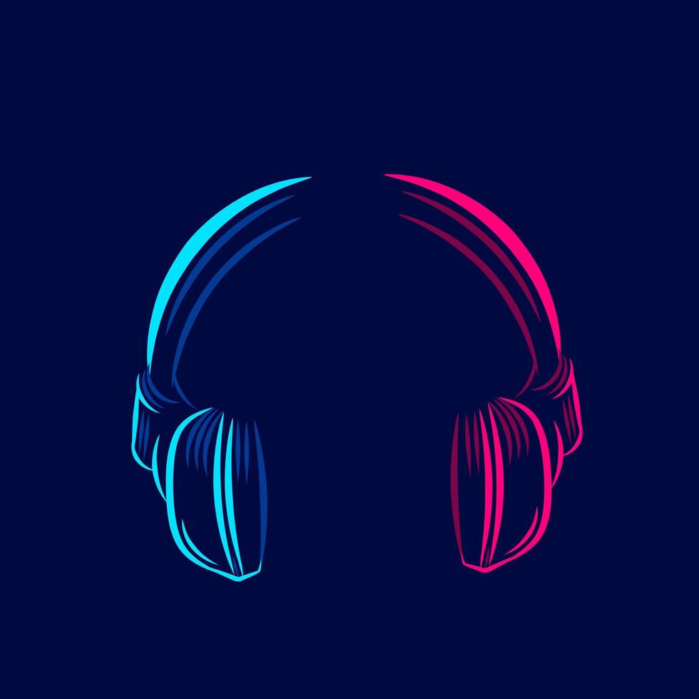 hörlurar hörlurar headset för musik linje popkonst potrait logotyp färgglad design med mörk bakgrund. abstrakt vektorillustration. vektor