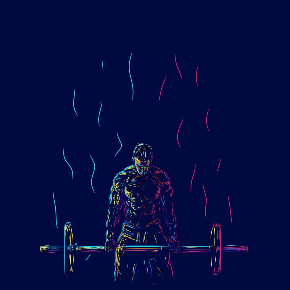 fitness män på gym linje popkonst potrait logotyp färgglad design med mörk bakgrund. abstrakt vektorillustration. isolerade svart bakgrund för t-shirt vektor