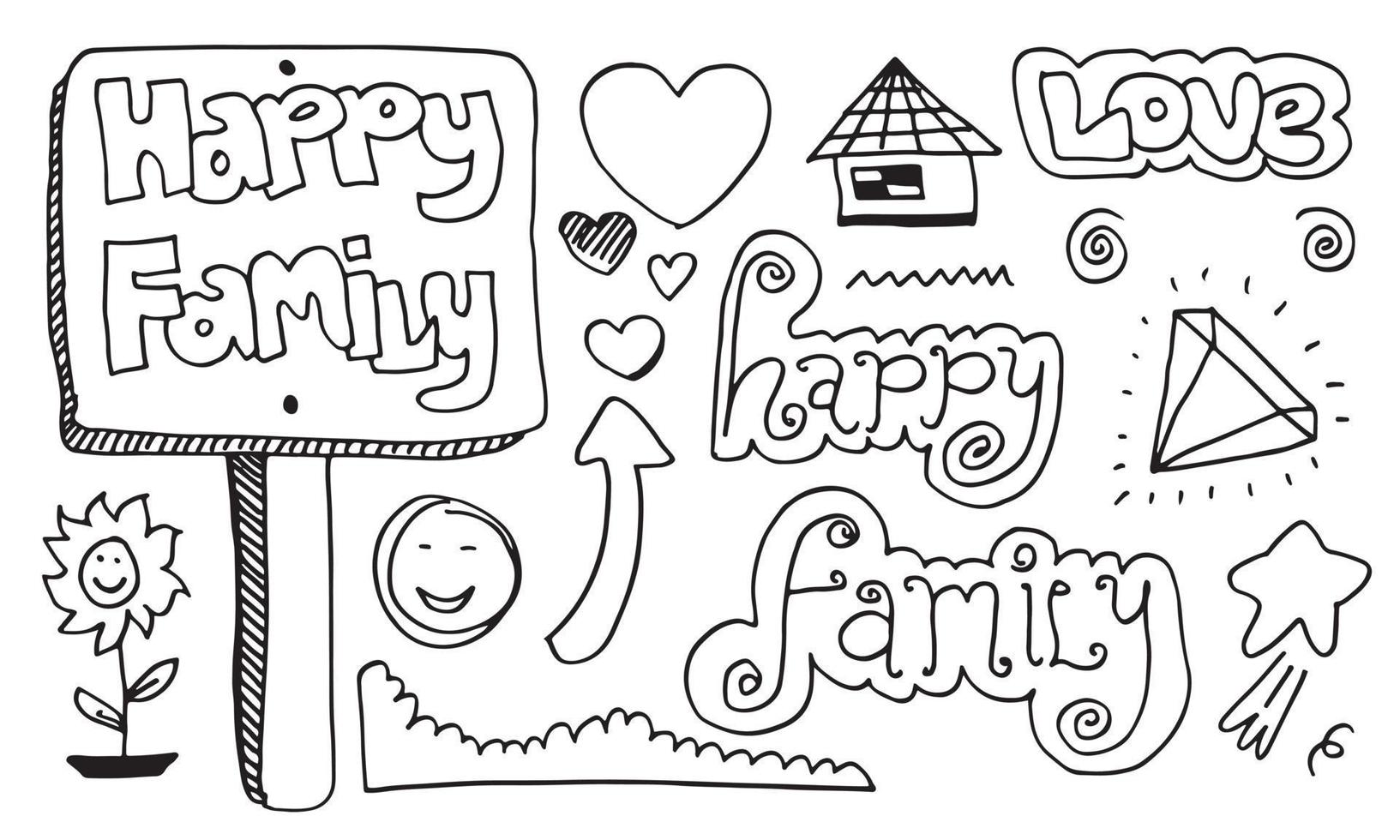 hand skissade bokstäver lycklig familj. mall för fest, design, print, affisch. familjedag vektor bokstäver typografi affisch.