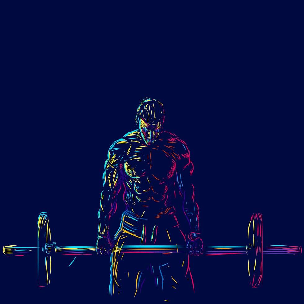 fitness män på gym linje popkonst potrait logotyp färgglad design med mörk bakgrund. abstrakt vektorillustration. isolerade svart bakgrund för t-shirt vektor