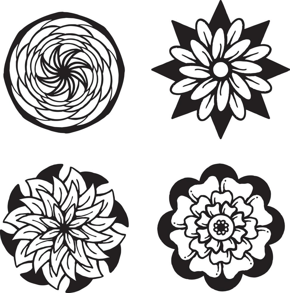samling handritad blommig doodleillustration för tatueringsklistermärken affisch etc vektor
