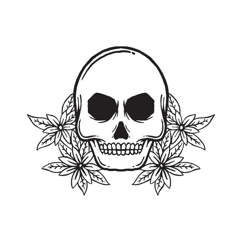handritad dödskalle blommor doodle illustration för tatuering klistermärken affisch etc vektor