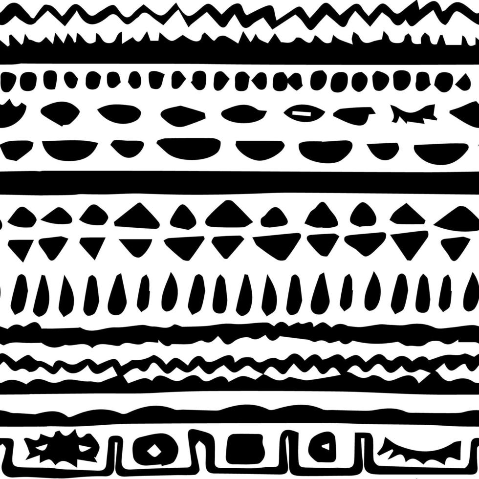 handritad stil abstrakt egyptisk sömlös upprepa mönster i svartvita färger. vektorillustration på vit bakgrund innehåller linjer, trianglar, ögon vektor