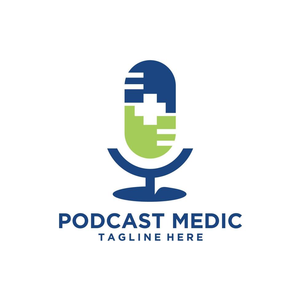 Kräutermedizin-Pillenkapsel-Logo-Design mit Podcast-Mikrofon-Logo-Design-Vorlage. Premium-Vektor vektor