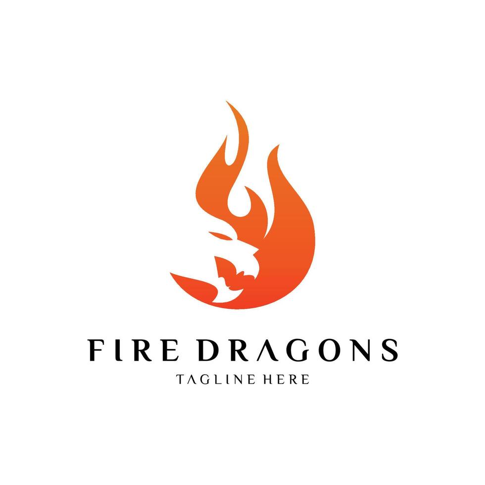 Drachen Feuer Flamme Logo Design Vektorvorlage negativer Raumstil. Monster-Stärke-Reptil-Silhouette-Logo-Konzept-Symbol vektor