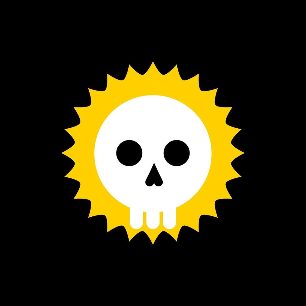 Totenkopf-Flachsymbol mit Sonne. Totenkopf Piratenflaggensymbol. flache Designvektorillustration des Schädels vektor