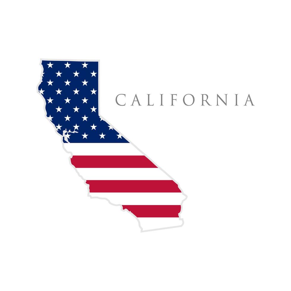 Form der kalifornischen Staatskarte mit amerikanischer Flagge. Vektor-Illustration. kann für den Unabhängigkeitstag der Vereinigten Staaten von Amerika, Nationalismus und Patriotismusillustration verwendet werden. US-Flaggendesign vektor