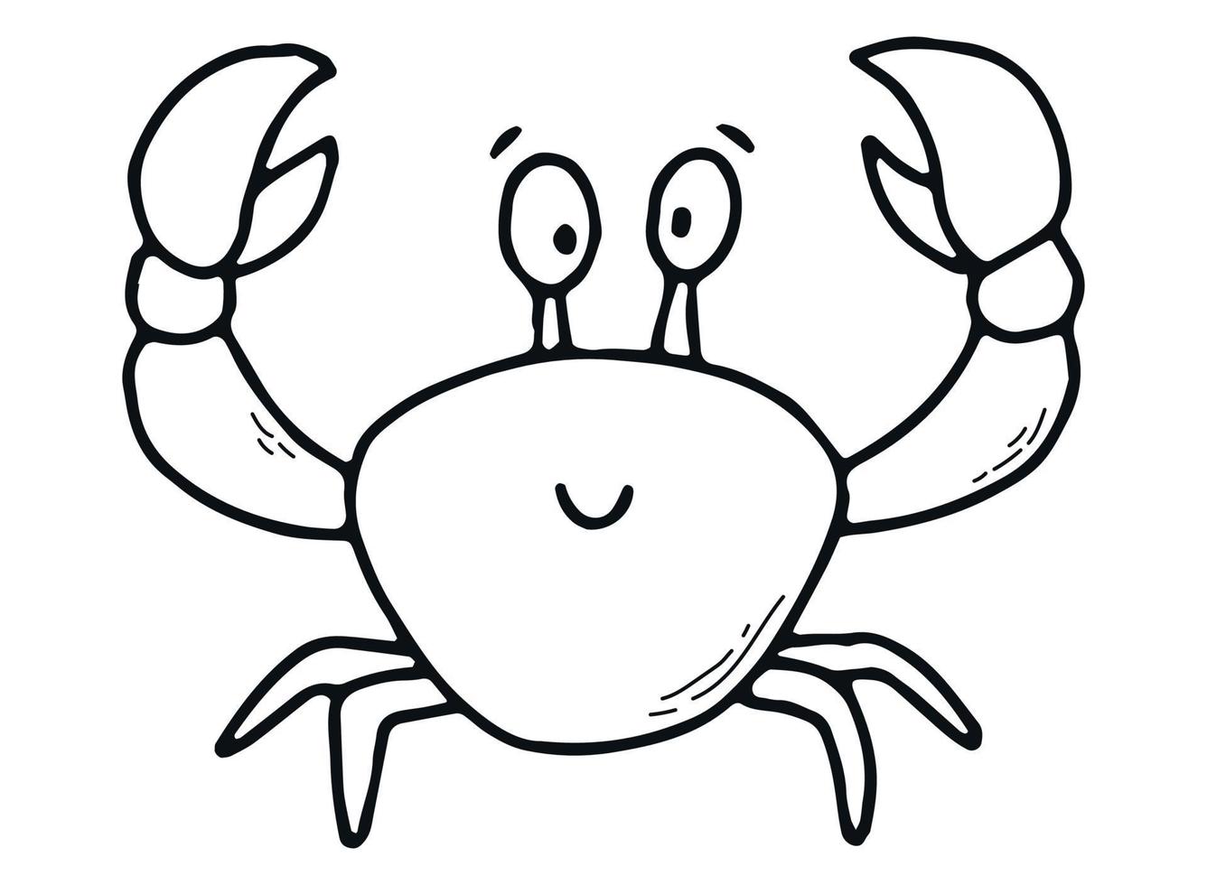 söt handritad krabba för barn målarblad, böcker, utskrifter, kort, affischer, förskoleaktiviteter. sea life doodle, clipart. eps 10 vektor