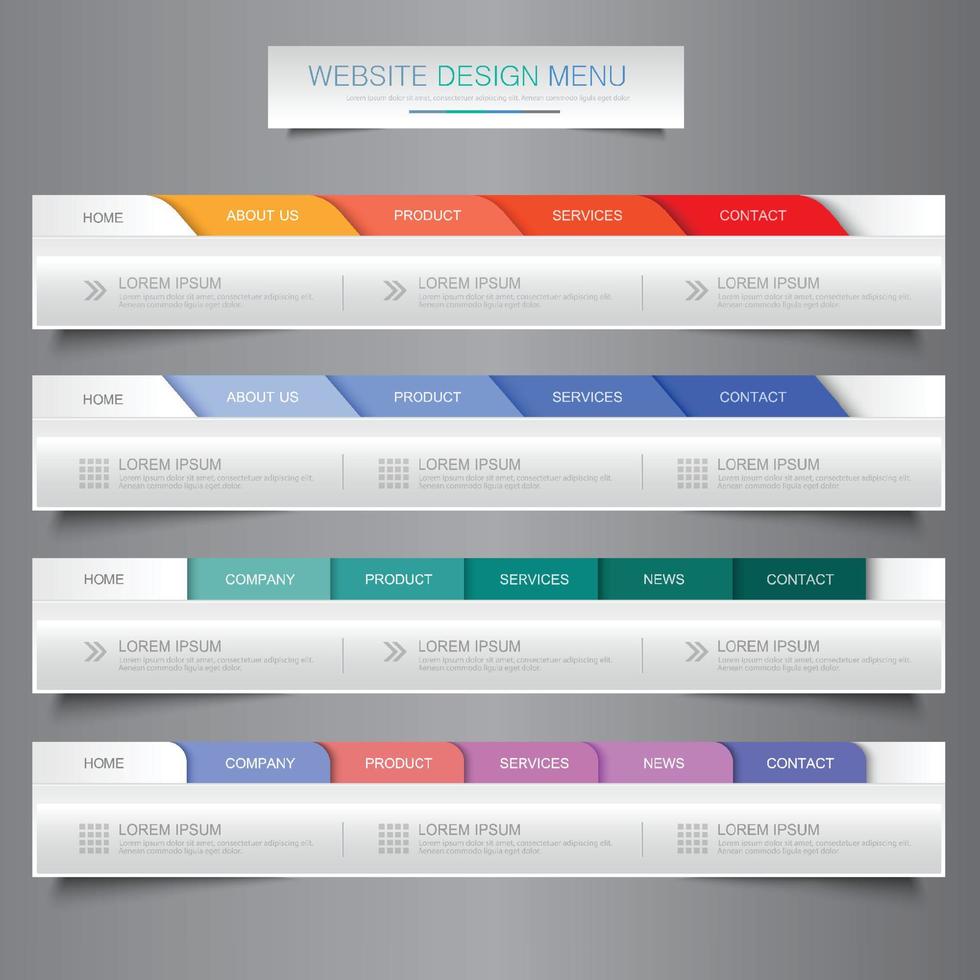 Website-Design Menünavigationselemente mit Symbolen setzen Navigationsmenüleisten, Vektordesignelement eps10 Illustration vektor