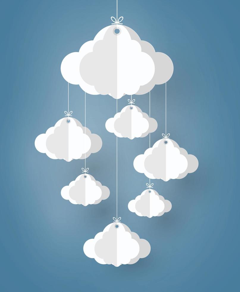 papperskonstdesign mobil stil konceptet är regnperiod, moln och regn på mörk bakgrund, vektordesignelementillustration vektor