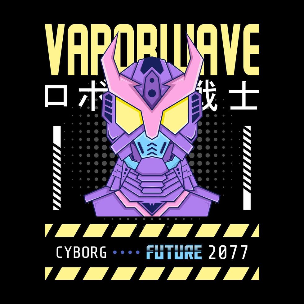 mecha robot vaporwave tema med japansk bokstav, perfekt för varor, hoodie, t-shirt, etc. vektor