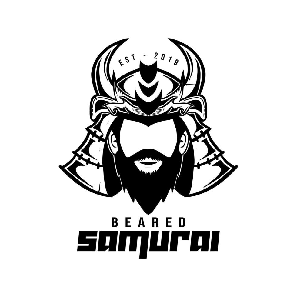 Bären-Samurai-Logo schwarz und weiß. vektor