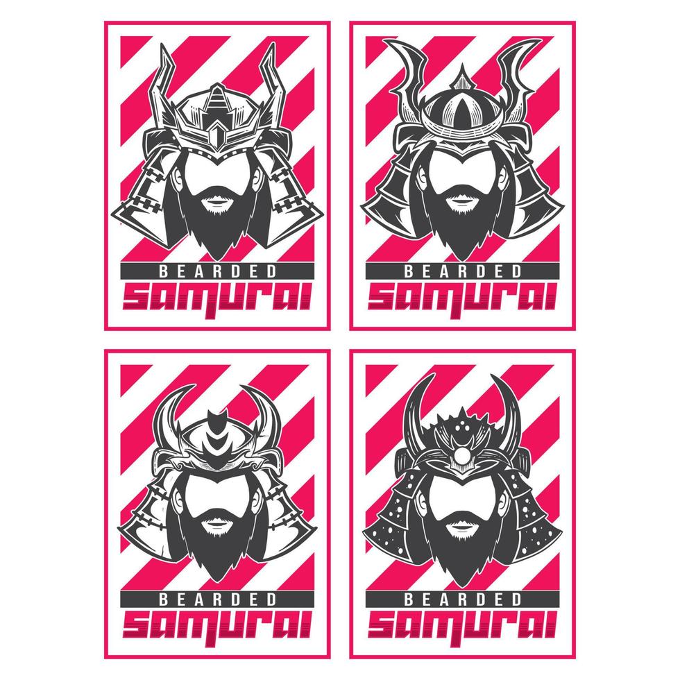 bärtiges Samurai-Logo schwarz und weiß vektor