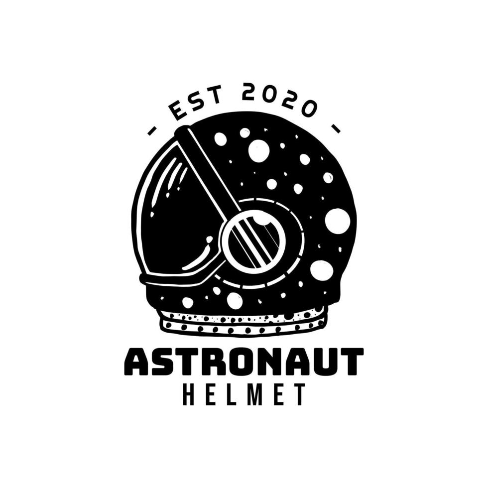 astronaut hjälm logotyp svart och vit vintage stil handritad vektor