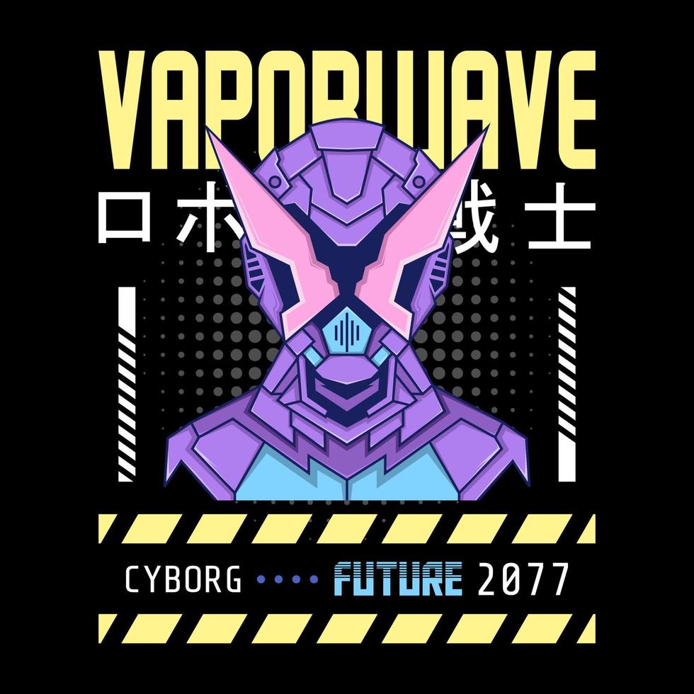 mecha robot vaporwave tema med japansk bokstav, perfekt för varor, hoodie, t-shirt, etc. vektor