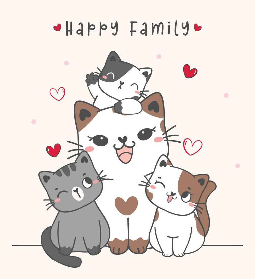 süße familie kitty katze, mutter, sohn und tochter cartoon zeichnung vektorillustration, single super mom, mather's day concept vektor