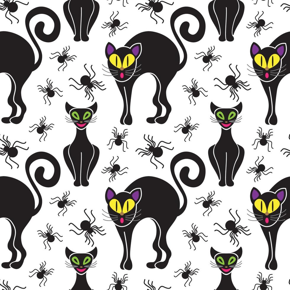 halloween semester vektor seamless mönster. svarta katter silhuetter av halloween.