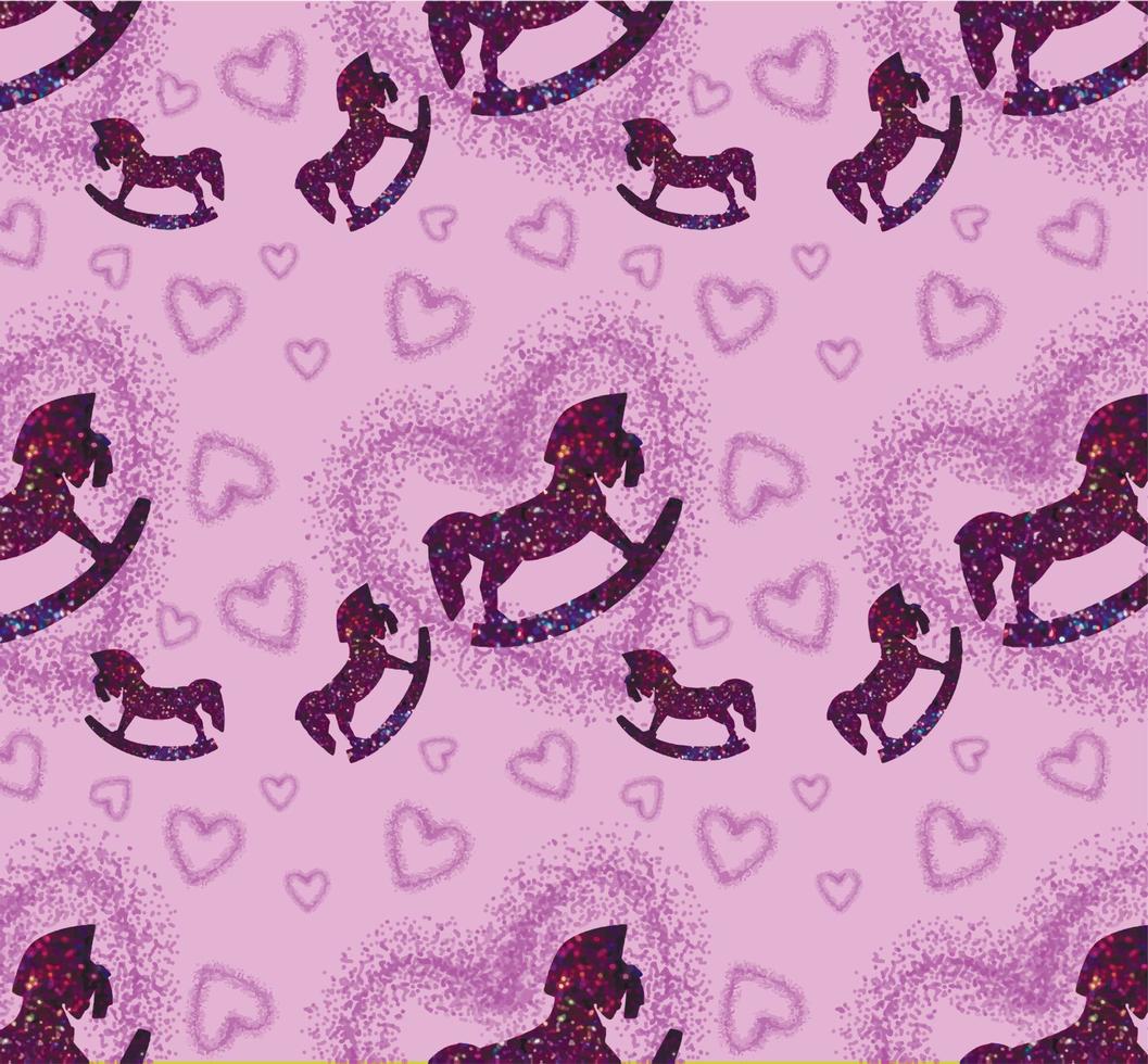 häst enhörning med hjärta glänsande texturmönster. rosa, lila färg, glitter, tyg, tapeter. vektor