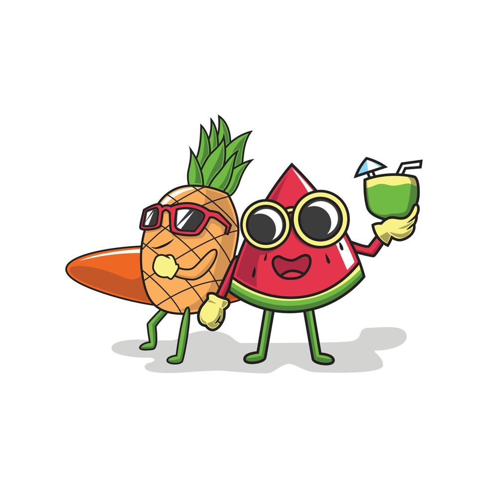 ananas och vattenmelon tecknad illustration vektor design