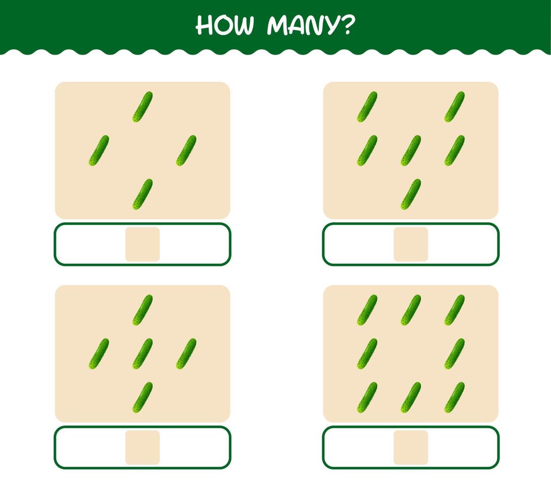hur många tecknade gurka. räknespel. pedagogiskt spel för barn och småbarn i förskoleåldern vektor