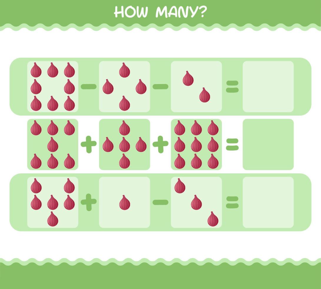 wie viele cartoon rote zwiebel. Zählspiel. Lernspiel für Kinder und Kleinkinder im Vorschulalter vektor