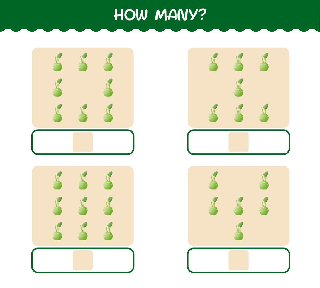 hur många tecknade kålrabbi. räknespel. pedagogiskt spel för barn och småbarn i förskoleåldern vektor