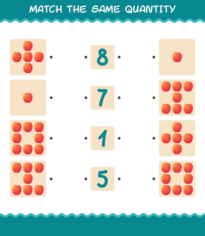 matcha samma mängd nektarin. räknespel. pedagogiskt spel för barn och småbarn i förskoleåldern vektor