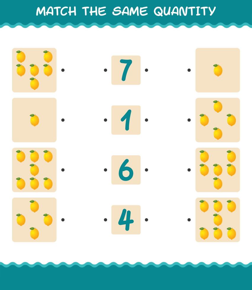 matcha samma mängd citron. räknespel. pedagogiskt spel för barn och småbarn i förskoleåldern vektor