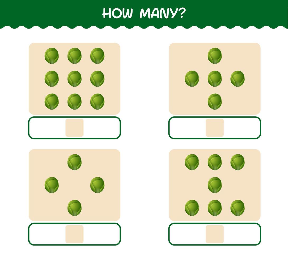 hur många tecknade brysselkål. räknespel. pedagogiskt spel för barn och småbarn i förskoleåldern vektor