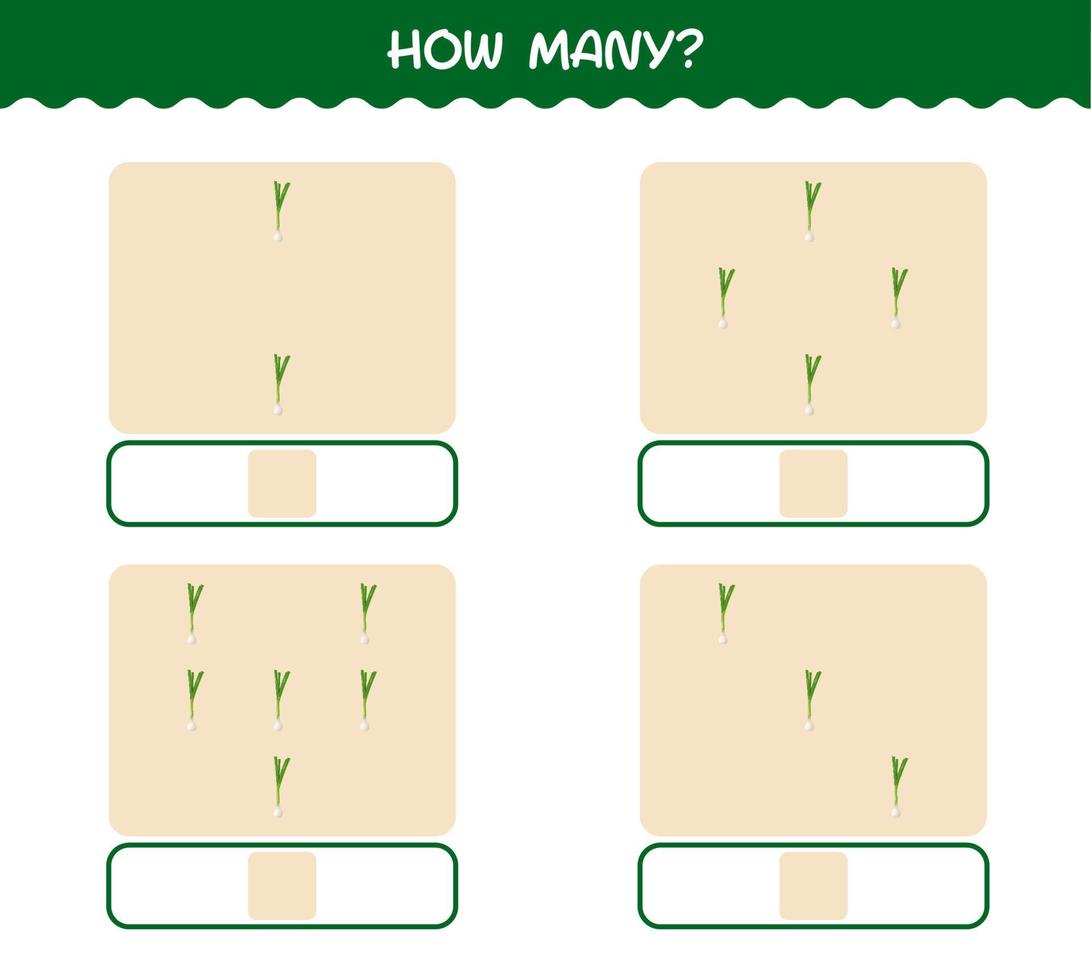 hur många tecknad vårlök. räknespel. pedagogiskt spel för barn och småbarn i förskoleåldern vektor