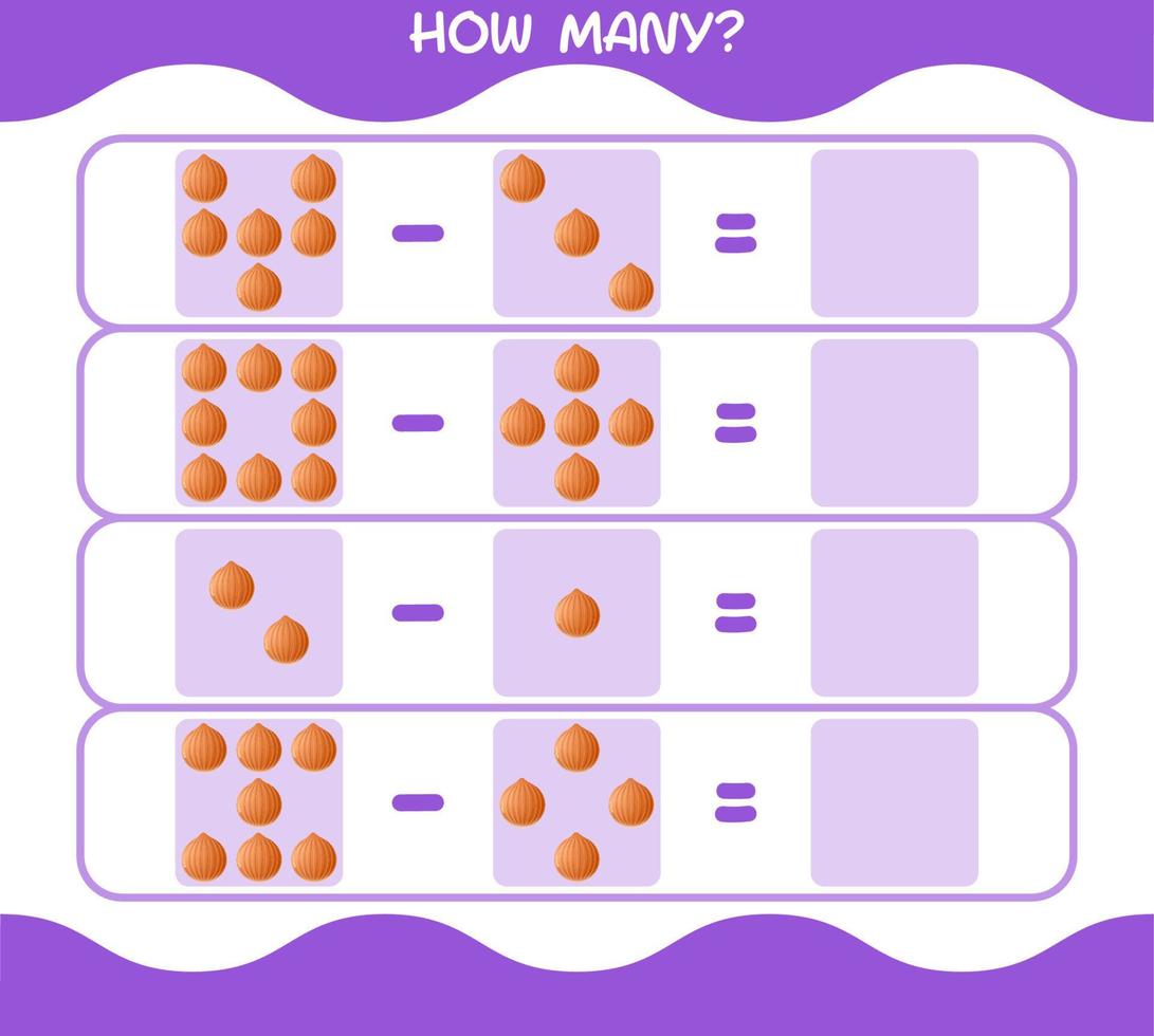 hur många tecknade lök. räknespel. pedagogiskt spel för barn och småbarn i förskoleåldern vektor