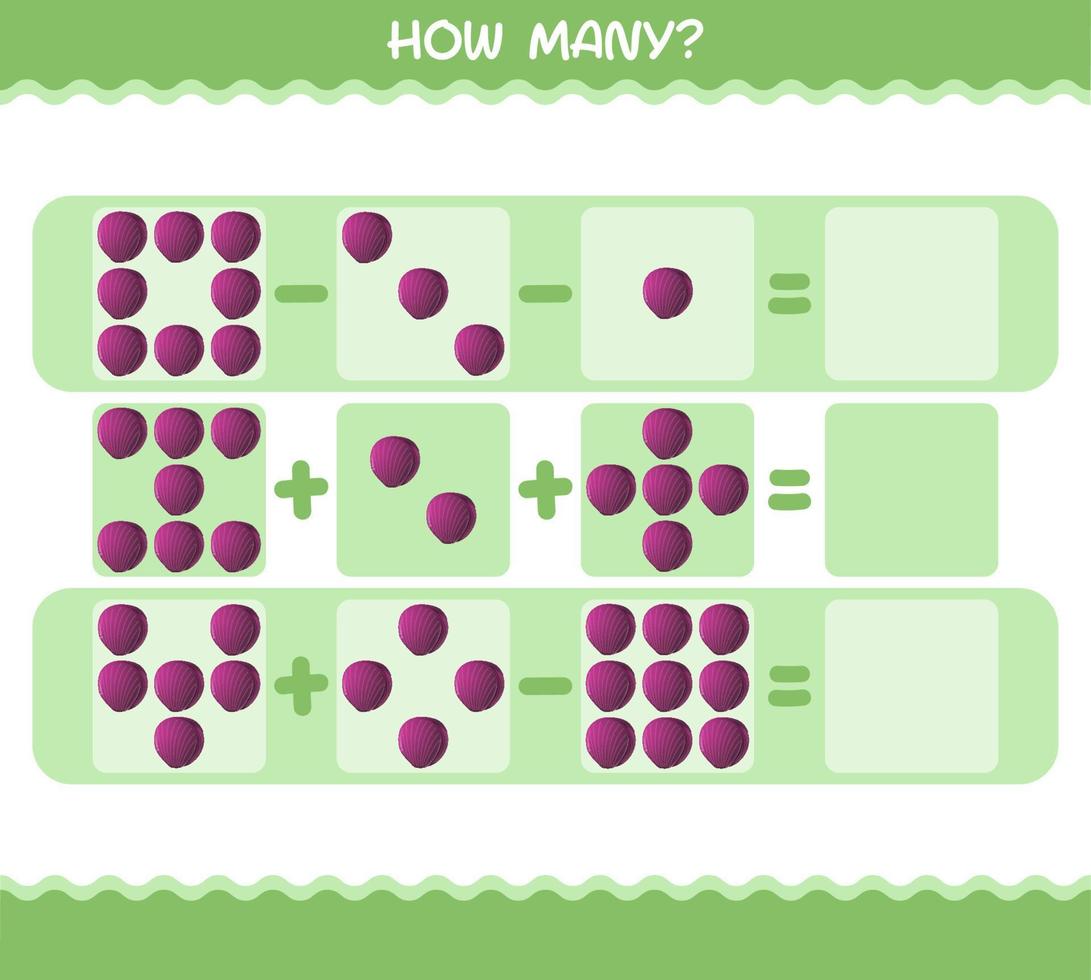 Wie viele Cartoon-Rotkohl. Zählspiel. Lernspiel für Kinder und Kleinkinder im Vorschulalter vektor