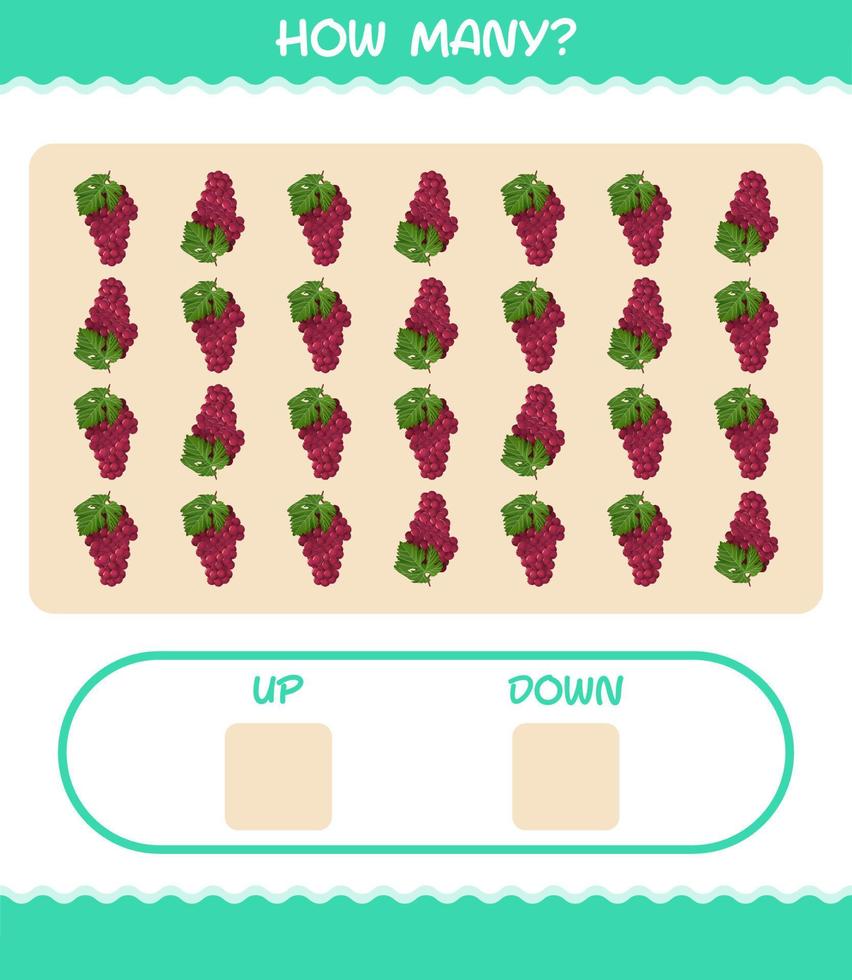 hur många tecknade röda druvor. räknespel. pedagogiskt spel för barn och småbarn i förskoleåldern vektor