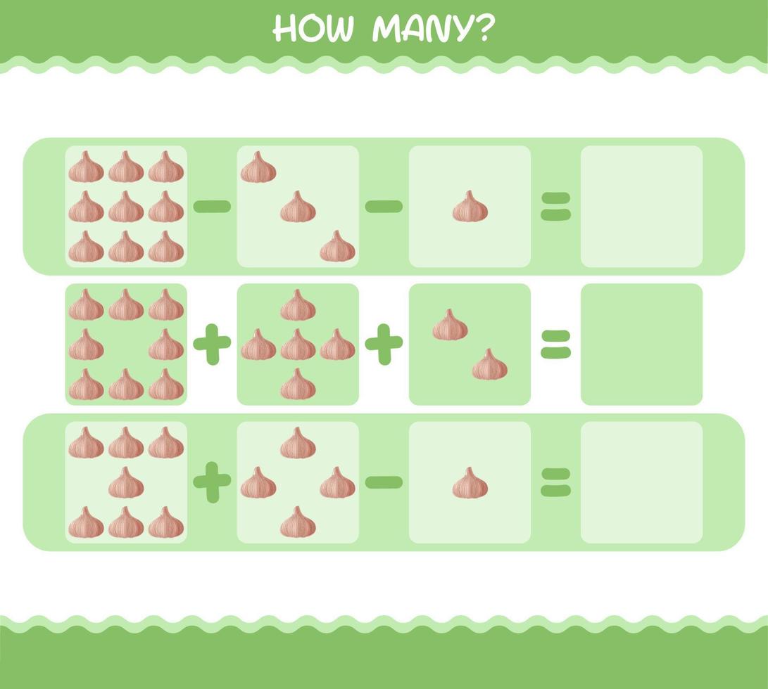 hur många tecknade vitlök. räknespel. pedagogiskt spel för barn och småbarn i förskoleåldern vektor